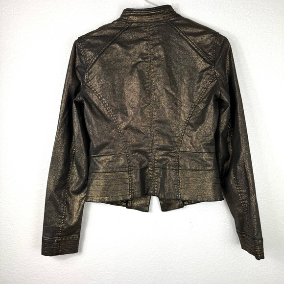 White House Black Market Gold Metallic Biker Moto Jacket Size 2 - Picture 10 of 11
